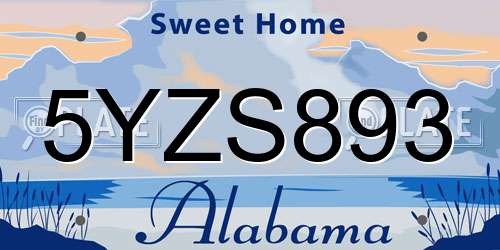 5YZS893 Alabama License Plate
