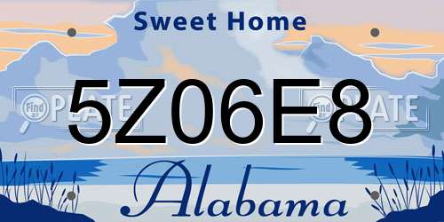 5Z06E8 Alabama License Plate