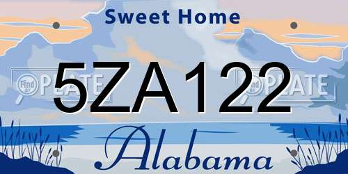 5ZA122 Alabama License Plate