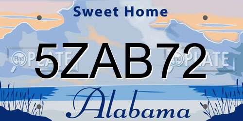 5ZAB72 Alabama License Plate