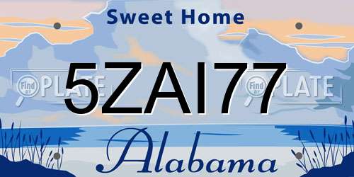 5ZAI77 Alabama License Plate