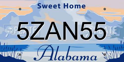5ZAN55 Alabama License Plate