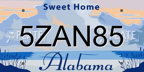 5ZAN85 Alabama License Plate