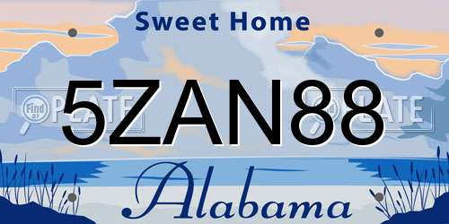 5ZAN88 Alabama License Plate