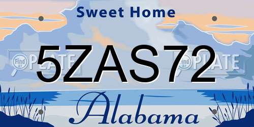 5ZAS72 Alabama License Plate