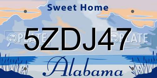 5ZDJ47 Alabama License Plate