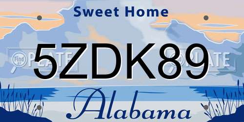 5ZDK89 Alabama License Plate