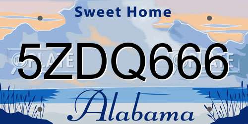 5ZDQ666 Alabama License Plate