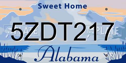 5ZDT217 Alabama License Plate