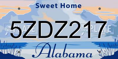 5ZDZ217 Alabama License Plate