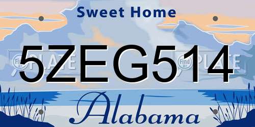5ZEG514 Alabama License Plate