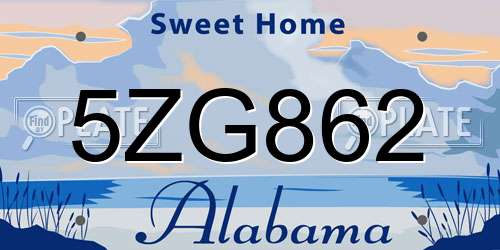 5ZG862 Alabama License Plate