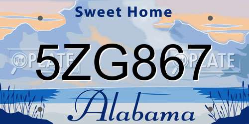 5ZG867 Alabama License Plate