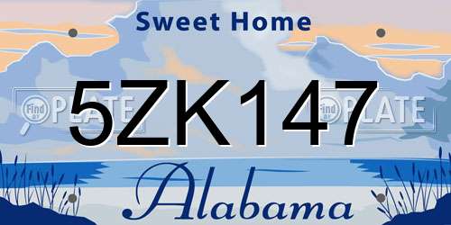 5ZK147 Alabama License Plate
