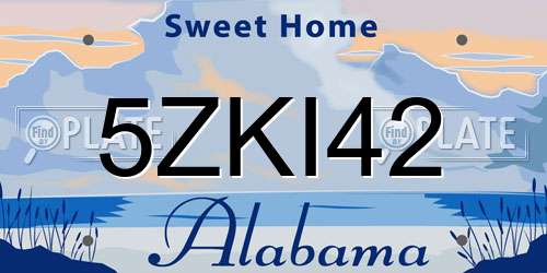 5ZKI42 Alabama License Plate