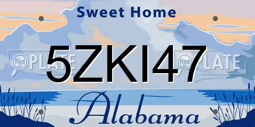 5ZKI47 Alabama License Plate