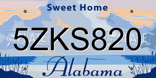 5ZKS820 Alabama License Plate