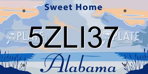 5ZLI37 Alabama License Plate