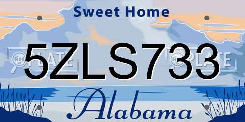 5ZLS733 Alabama License Plate