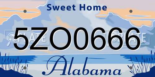 5ZO0666 Alabama License Plate