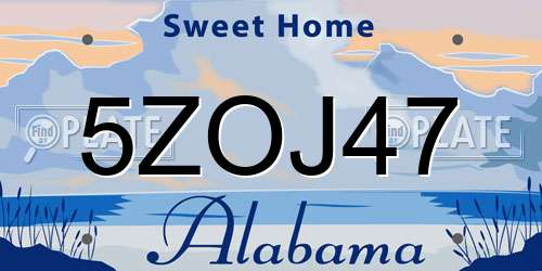 5ZOJ47 Alabama License Plate