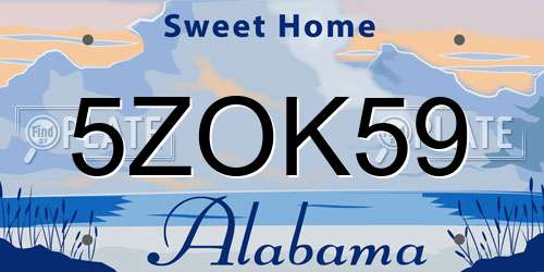 5ZOK59 Alabama License Plate