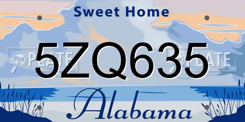 5ZQ635 Alabama License Plate