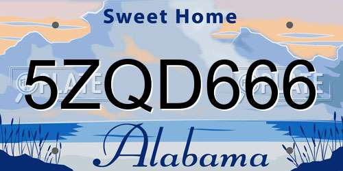 5ZQD666 Alabama License Plate