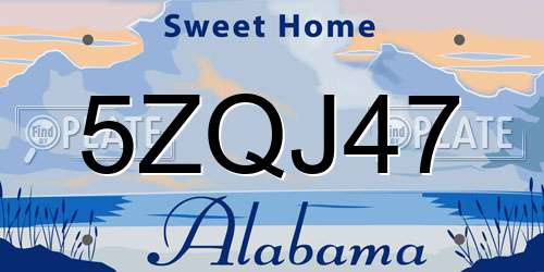 5ZQJ47 Alabama License Plate