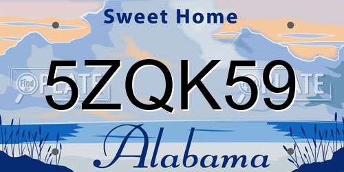 5ZQK59 Alabama License Plate