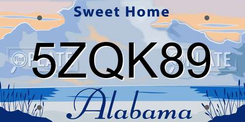 5ZQK89 Alabama License Plate