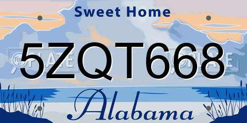 5ZQT668 Alabama License Plate
