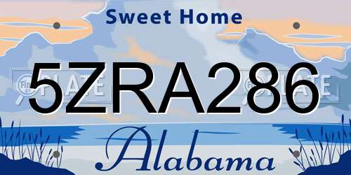 5ZRA286 Alabama License Plate