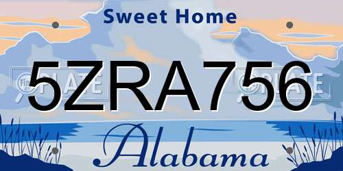 5ZRA756 Alabama License Plate