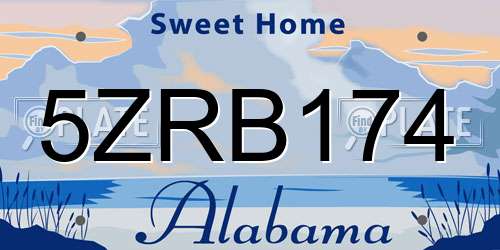 5ZRB174 Alabama License Plate