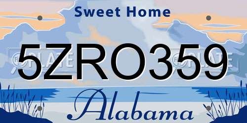 5ZRO359 Alabama License Plate