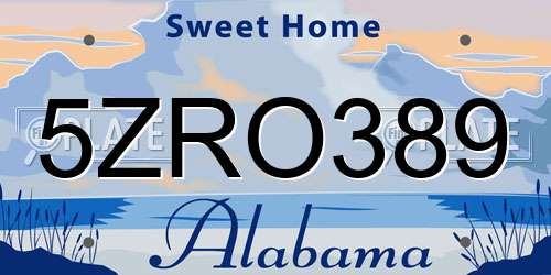 5ZRO389 Alabama License Plate
