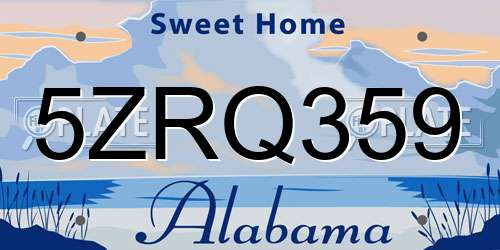 5ZRQ359 Alabama License Plate