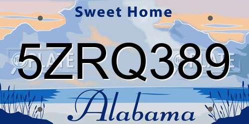 5ZRQ389 Alabama License Plate