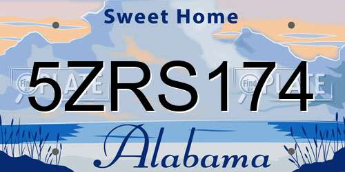 5ZRS174 Alabama License Plate