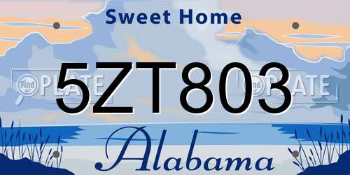 5ZT803 Alabama License Plate