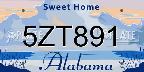 5ZT891 Alabama License Plate