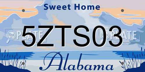 5ZTS03 Alabama License Plate