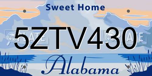 5ZTV430 Alabama License Plate