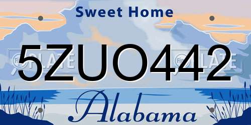 5ZUO442 Alabama License Plate
