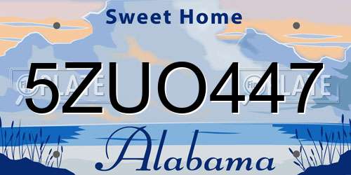 5ZUO447 Alabama License Plate