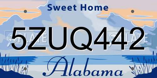 5ZUQ442 Alabama License Plate