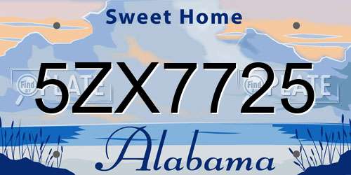 5ZX7725 Alabama License Plate