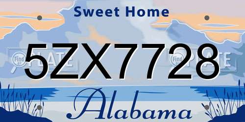 5ZX7728 Alabama License Plate