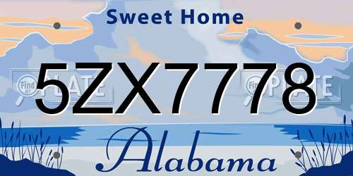 5ZX7778 Alabama License Plate